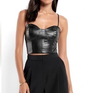 New Express Body Contour Black faux Leather Croc alligator bustier Crop Tank top